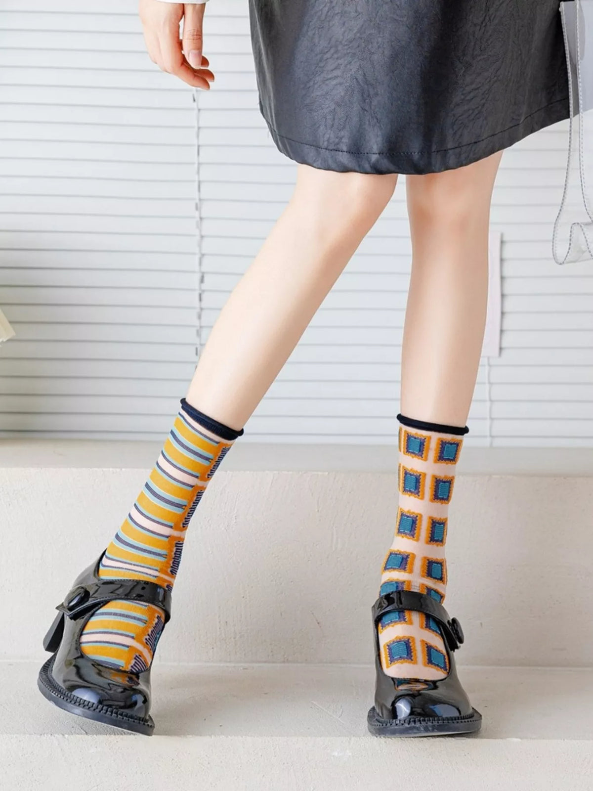 Geometric Abstract Print Socks, view 2