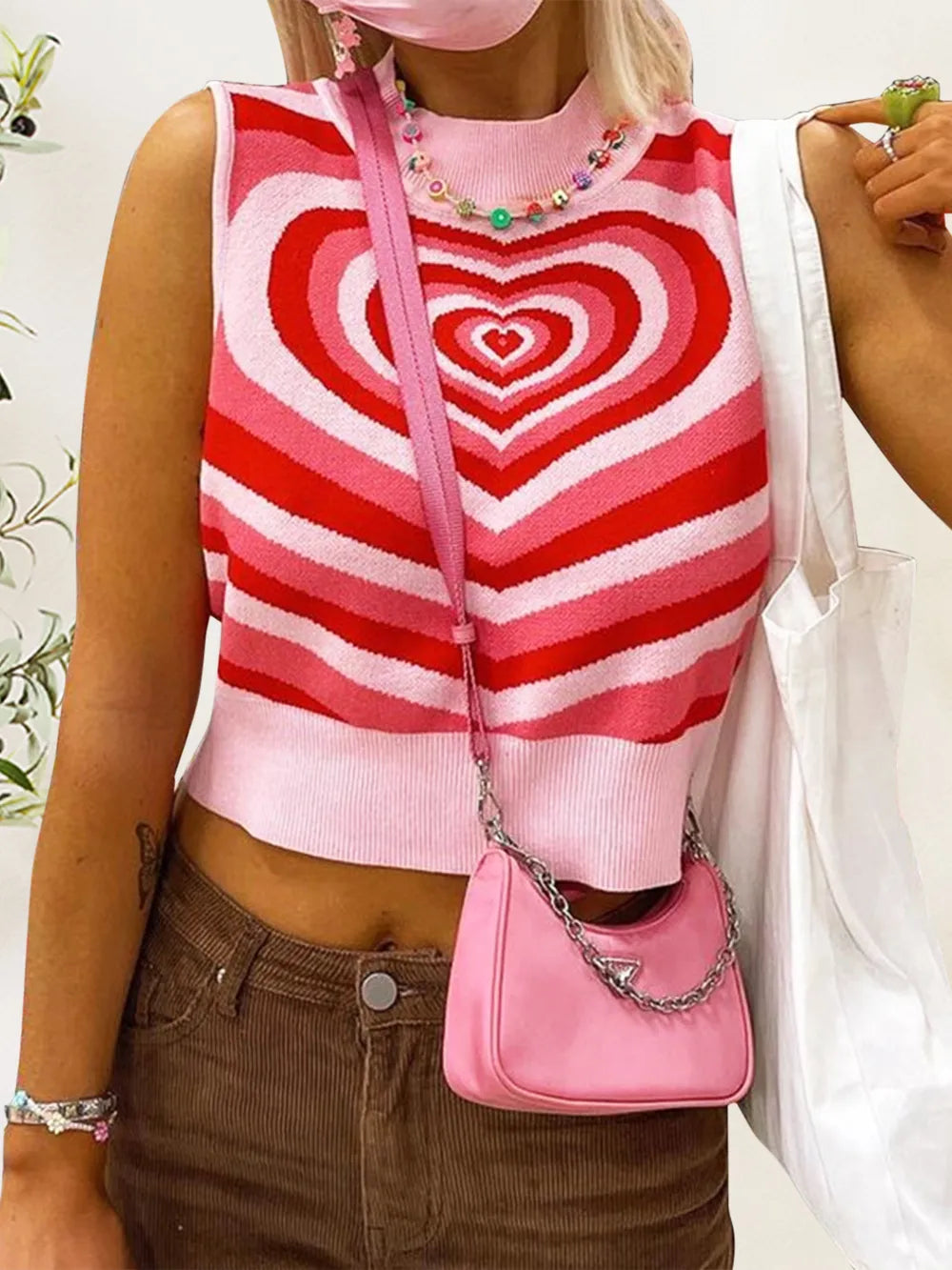Heart Mock Neck Sweater Vest, view 2