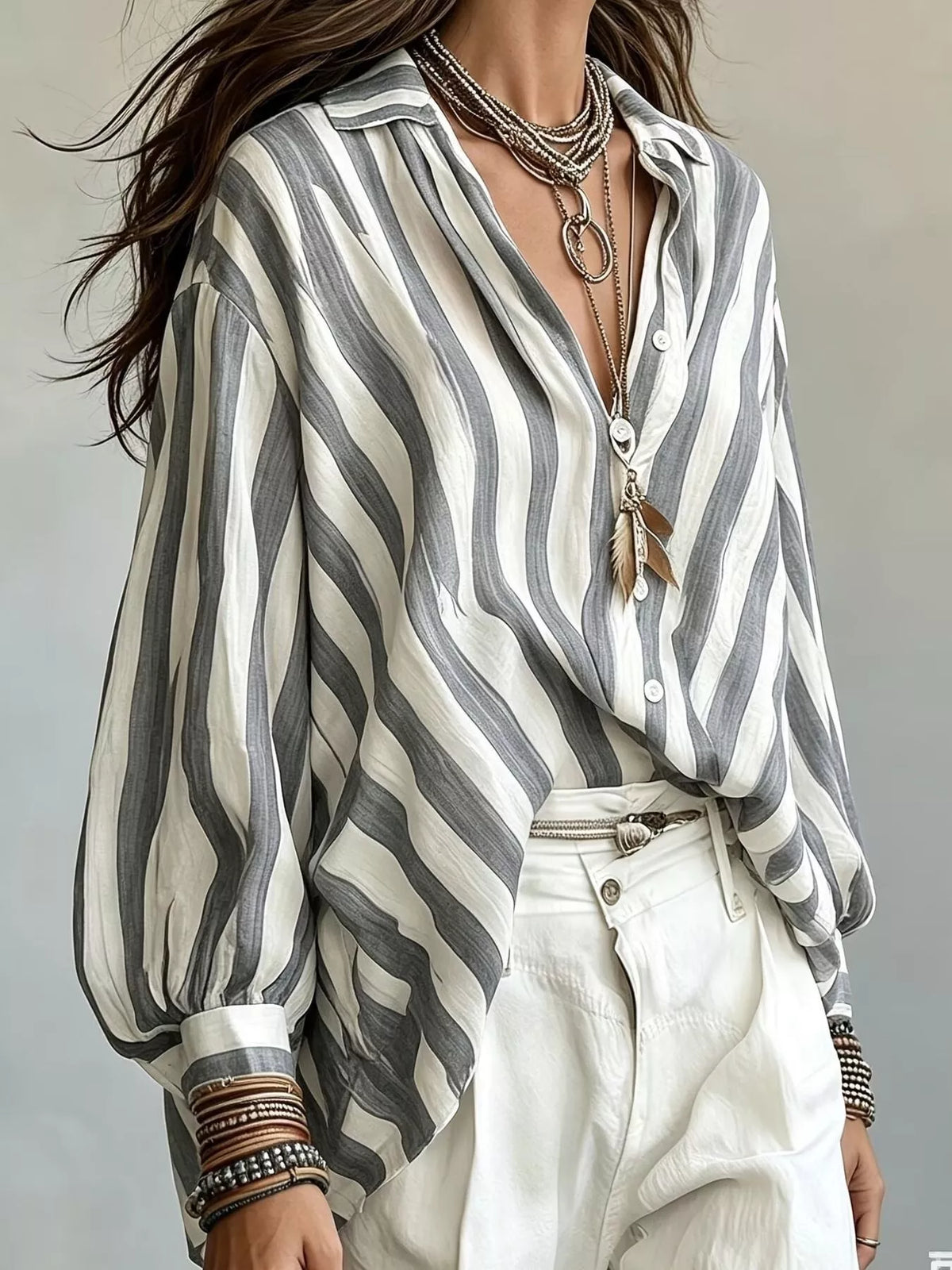 Striped Loose Fit Shirt in Grey
