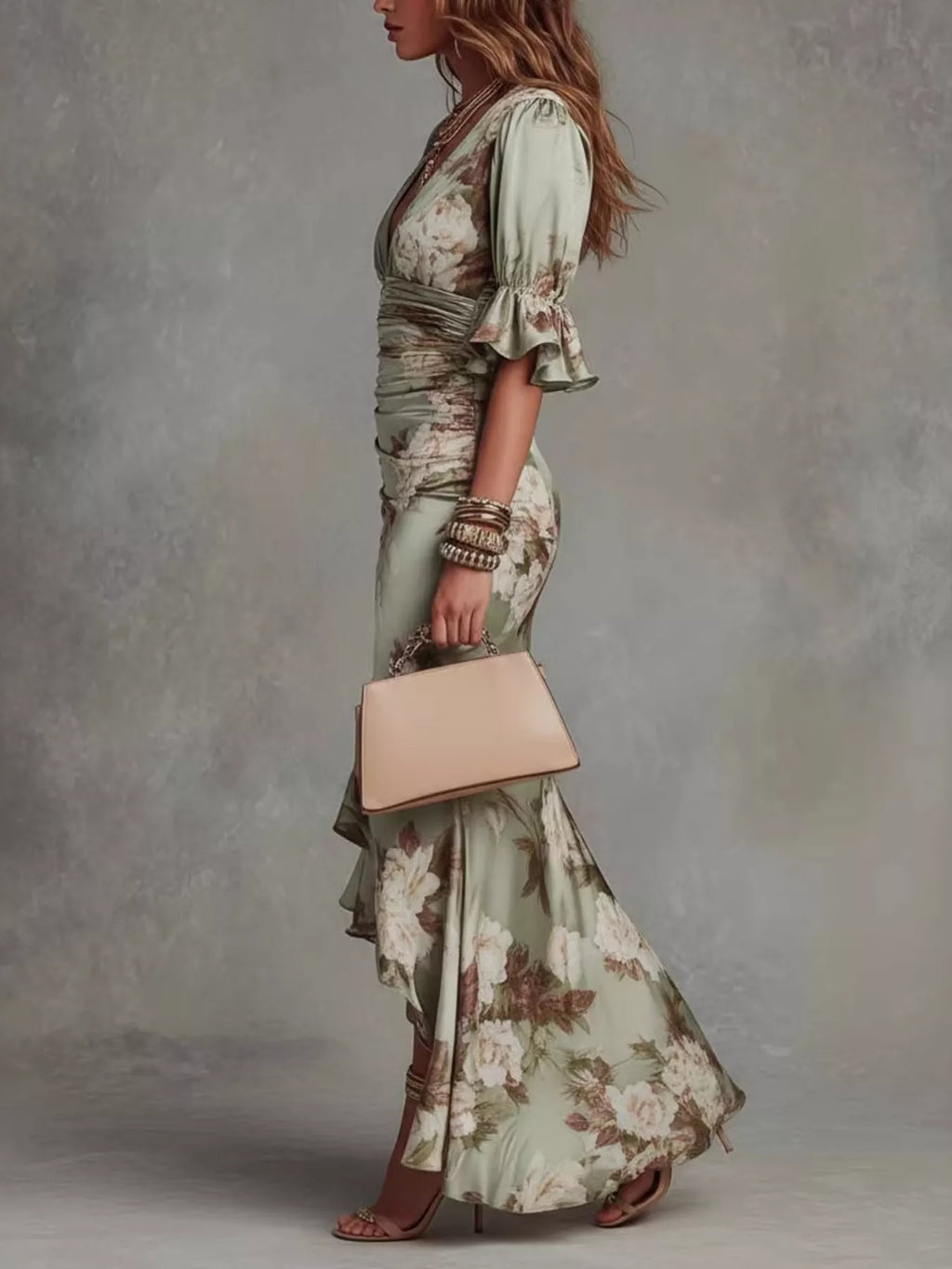 Floral Ruched High-Low Midi Dress - Lilixa.store