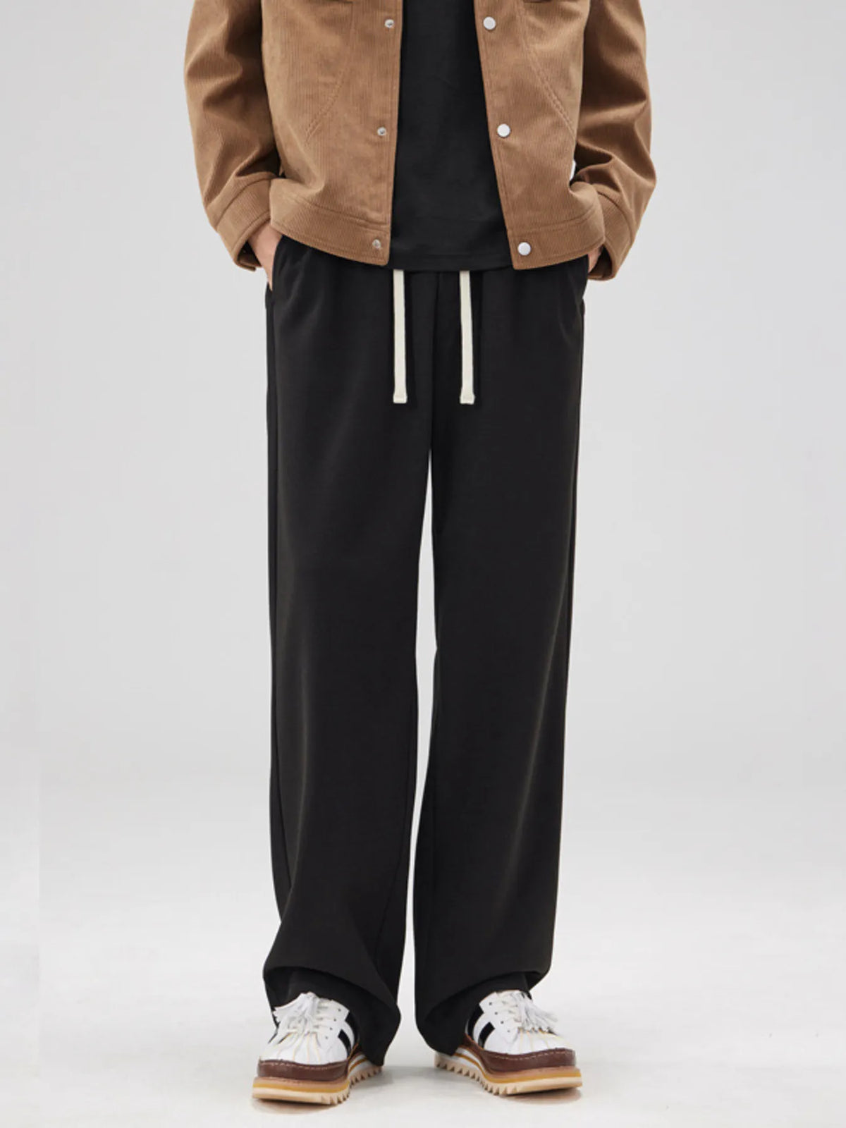 Men's Full Size Relaxed Fit Drawstring Pants Plus Size in Black