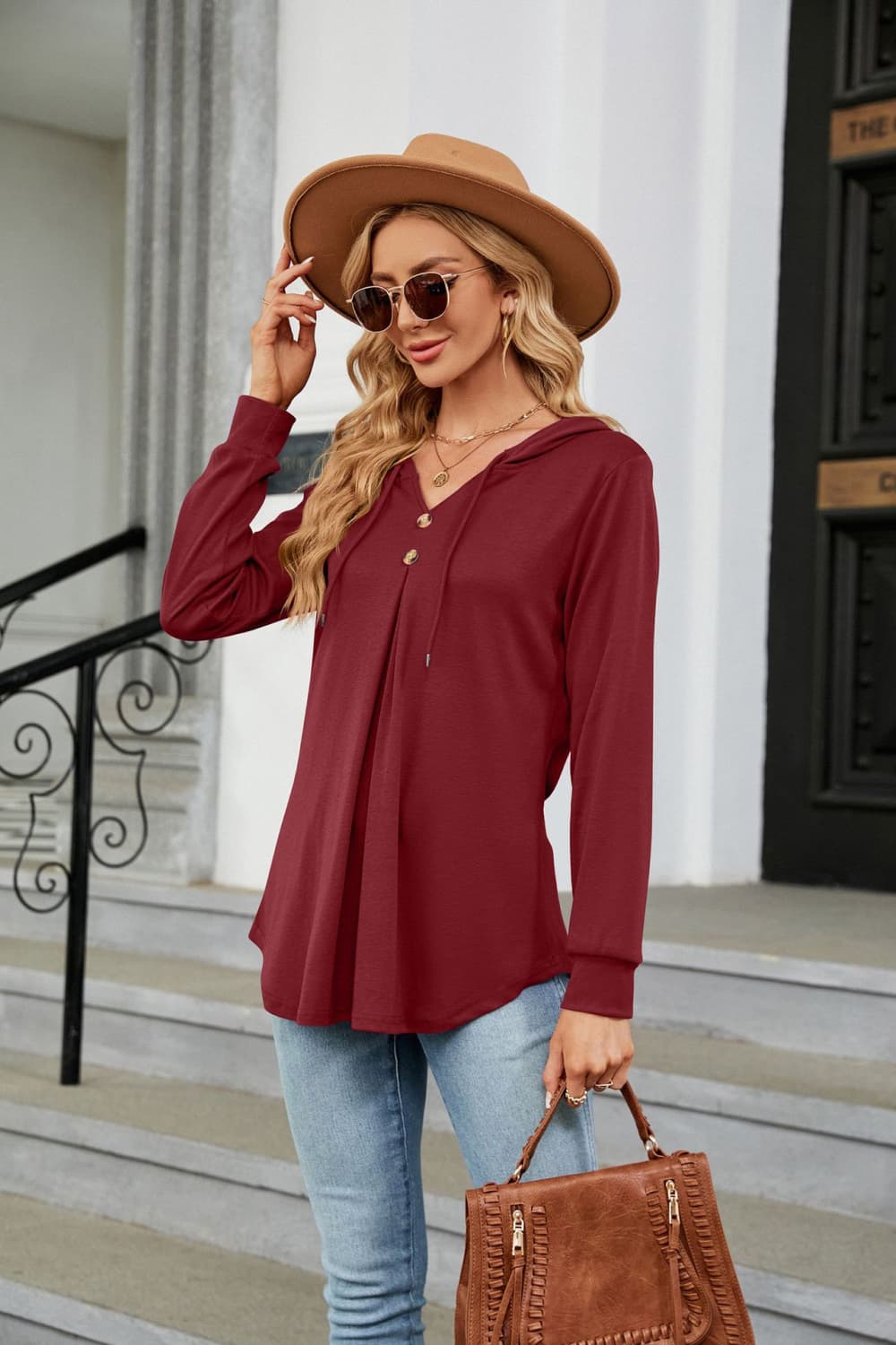 Long Sleeve Hooded Blouse, view 5