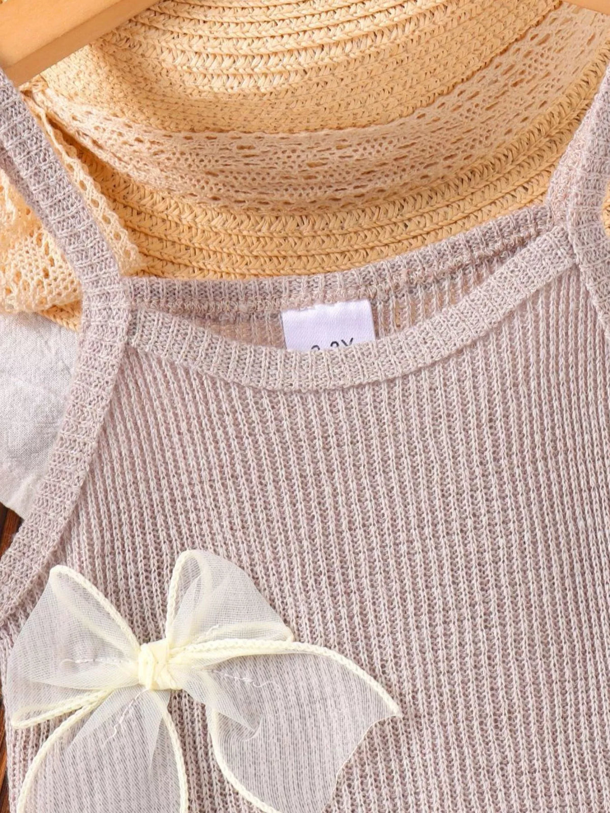 Children's Ribbed Knit Spaghetti Strap Dress with Bow - Lilixa.store