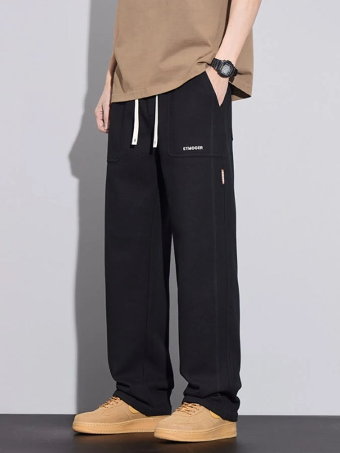 Men's Plus Size Casual Drawstring Wide-Leg Pants in Black