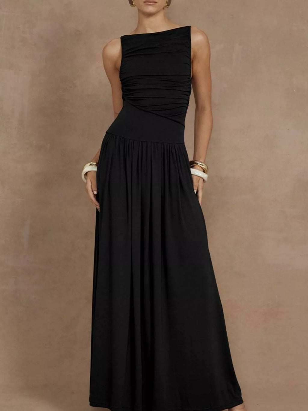 Full Size Ruched Sleeveless Maxi Dress Plus Size - Lilixa.store