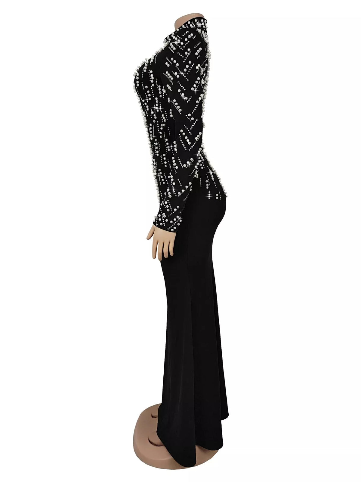 Embellished Mock Neck Maxi Dress - Lilixa.store