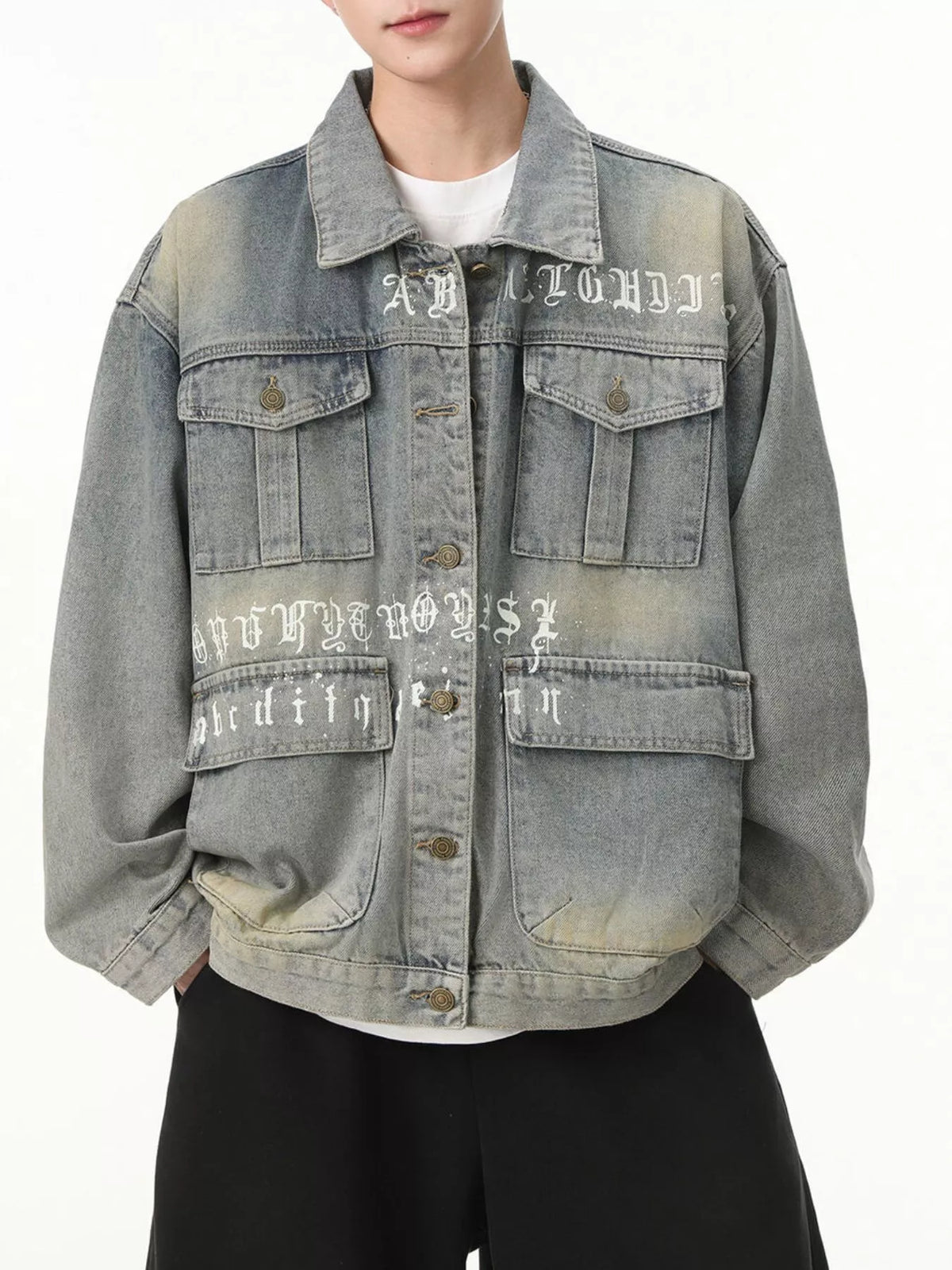 Men's Letter Print Washed Denim Jacket - Lilixa.store