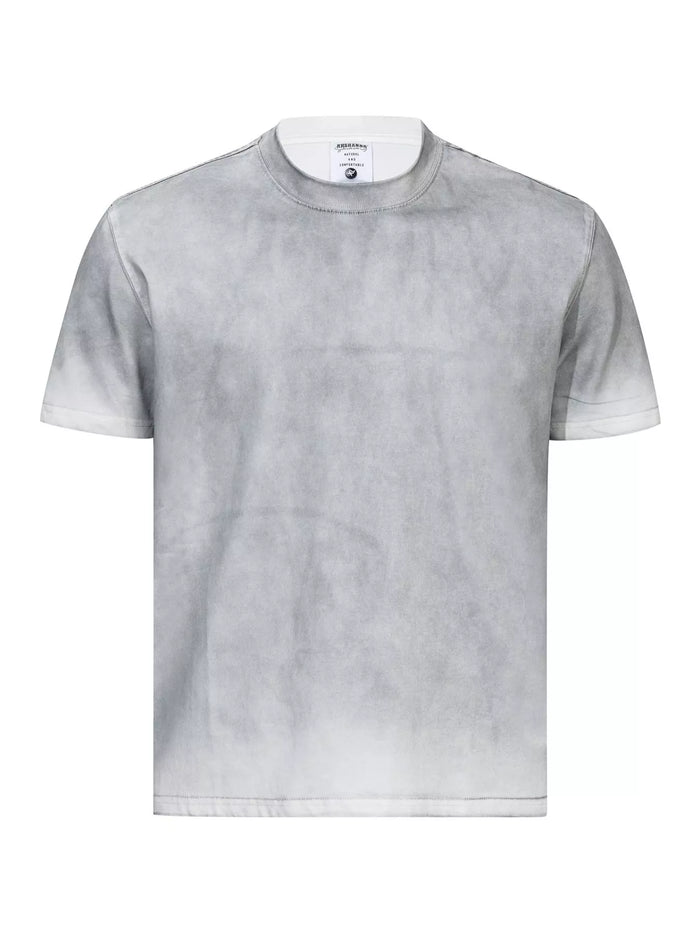 Men's Washed Round Neck Short Sleeve T-Shirt in White Gray