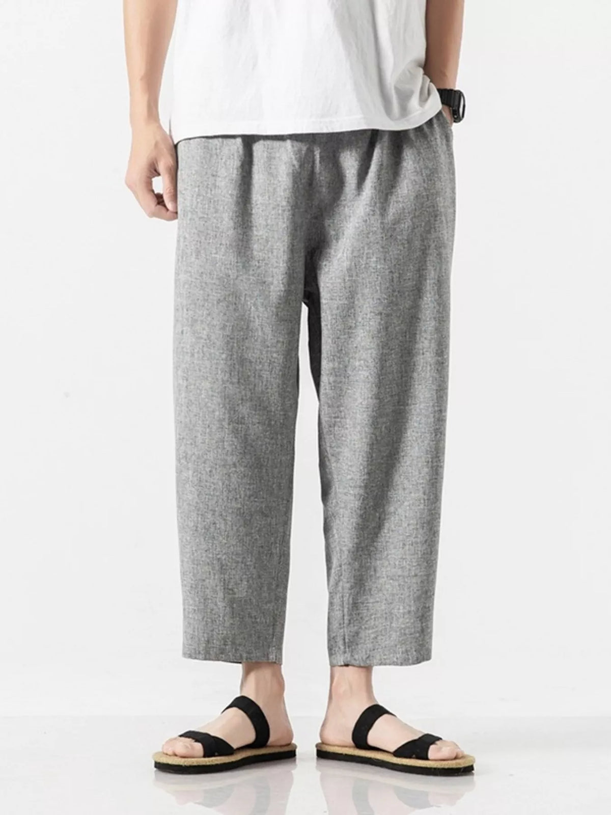 Men's Plus Size Casual Cropped Pants in Light Gray