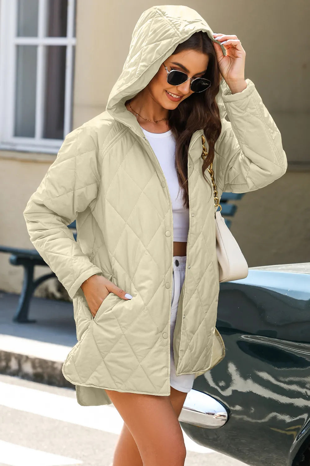 Snap Down Long Sleeve Quilted Winter Coat - Lilixa.store