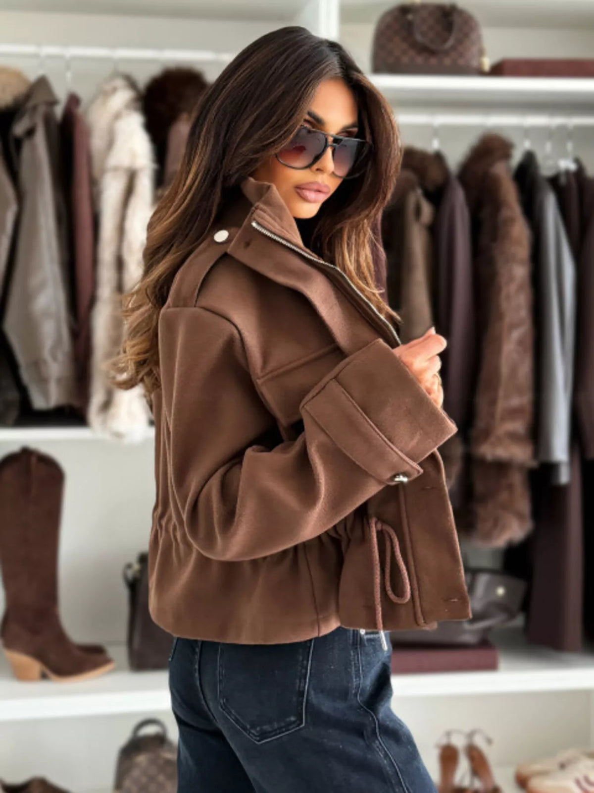 Drawstring Waist Cropped Jacket, view 7