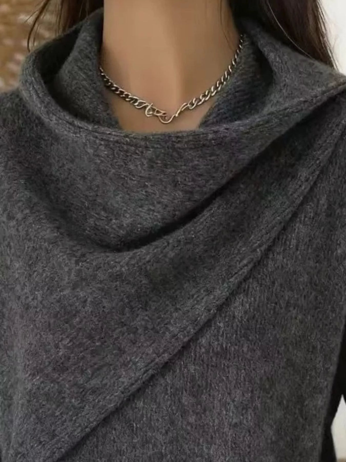 Full Size Solid Color Cowl Neck Sweater Plus Size
