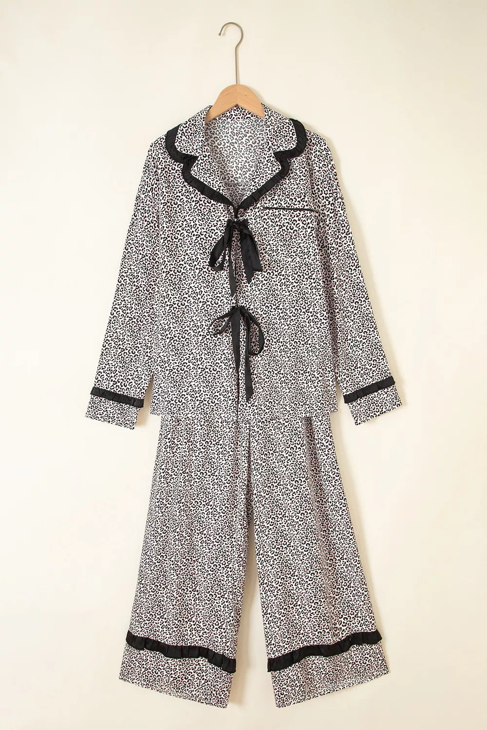 Leopard Print Bow Knot Patchwork Long Sleeve Lounge Set - Lilixa.store