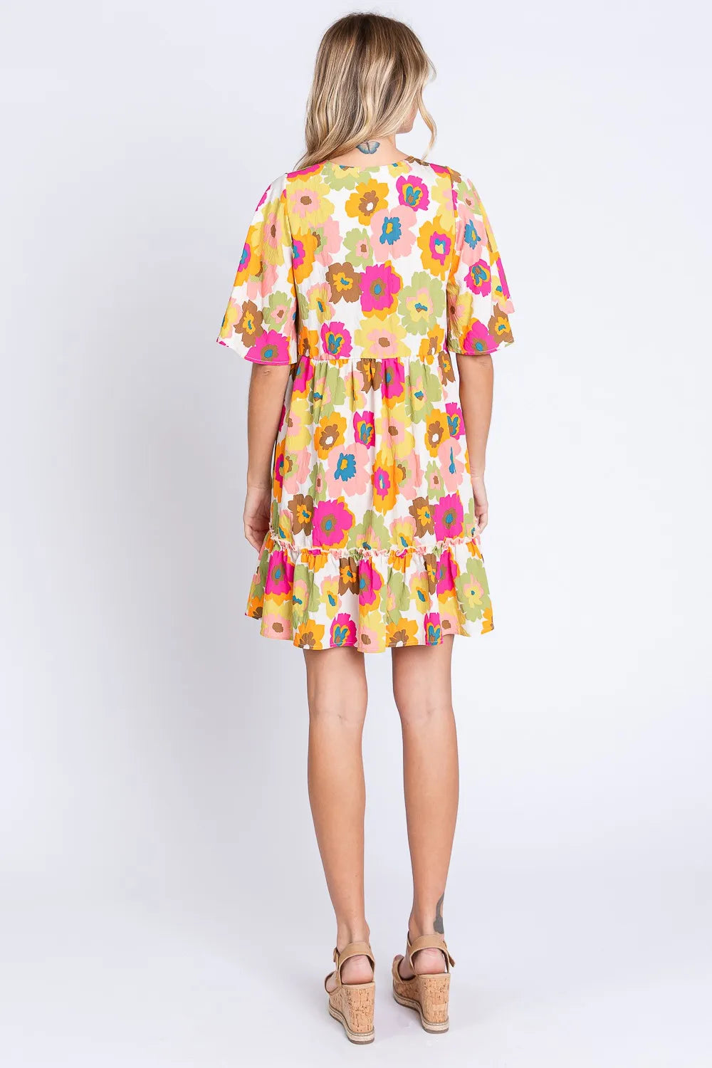 GeeGee Floral V-Neck Ruffle Hem Mini Dress - Lilixa.store
