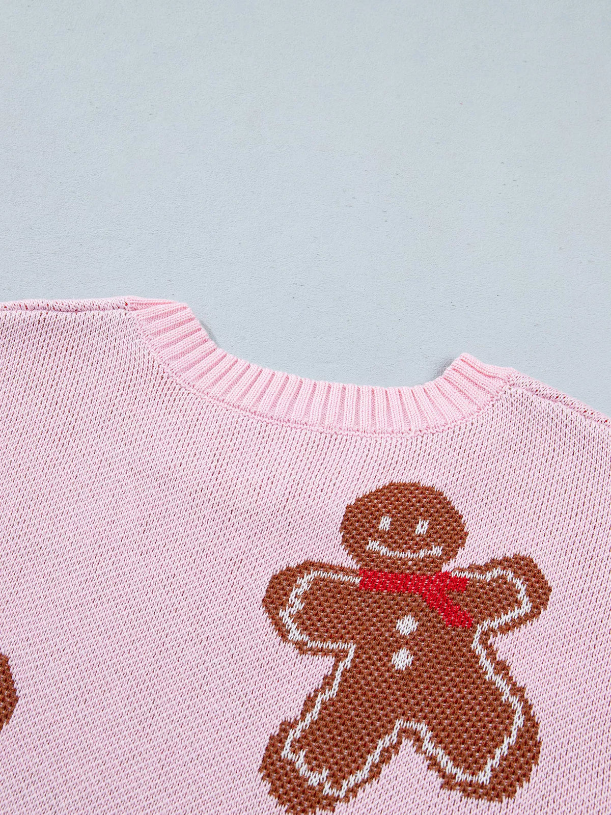 Gingerbread Pattern Round Neck Long Sleeve Shift Sweater