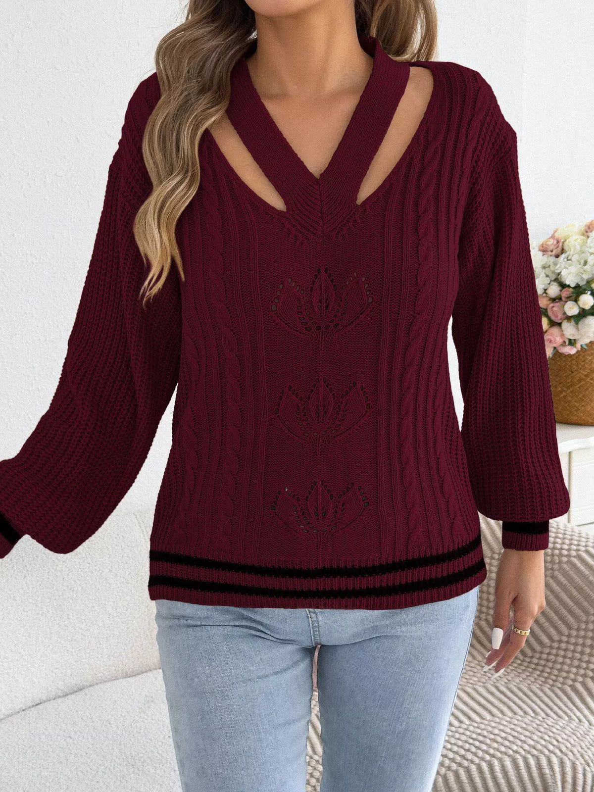 Cutout Cable Knit Sweater