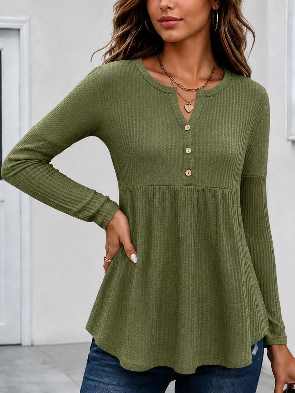 Textured Long Sleeve Peplum Top