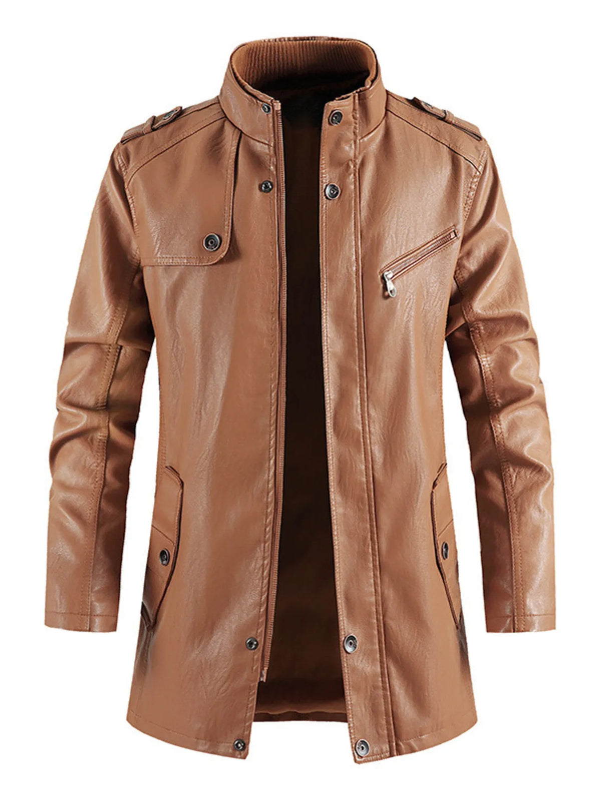 Men's Zip Up Long Sleeve Leather Jacket - Lilixa.store