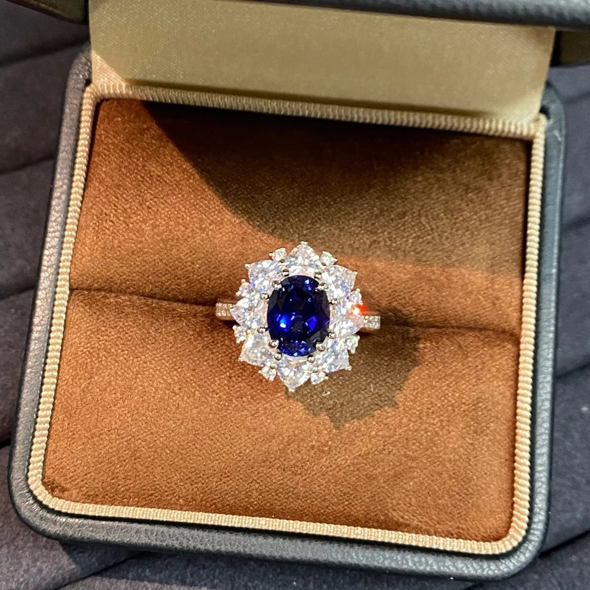 925 Sterling Silver Oval Royal Blue Sapphire Ring