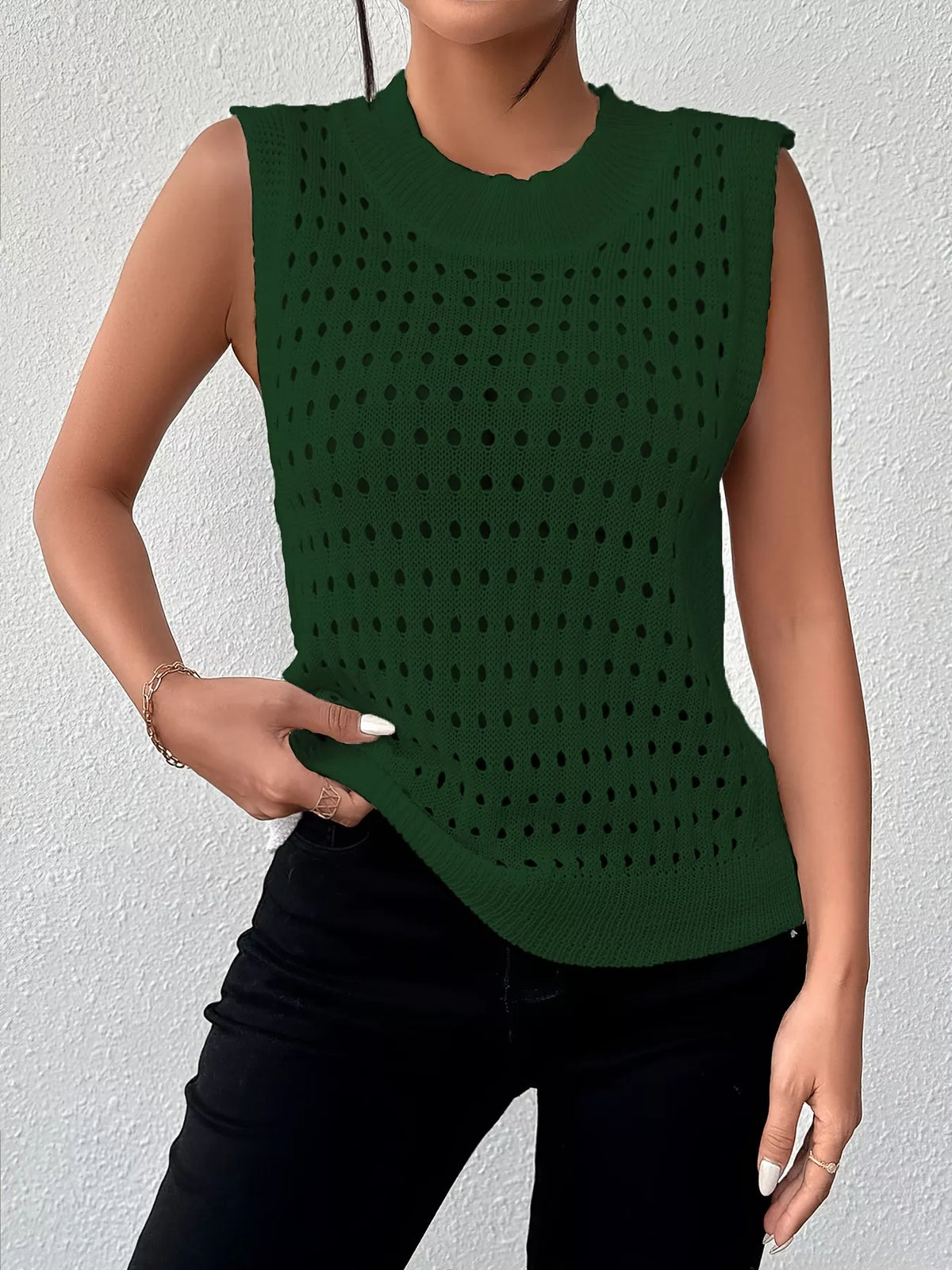 Hollow Out Round Neck Knit Tank, view 11