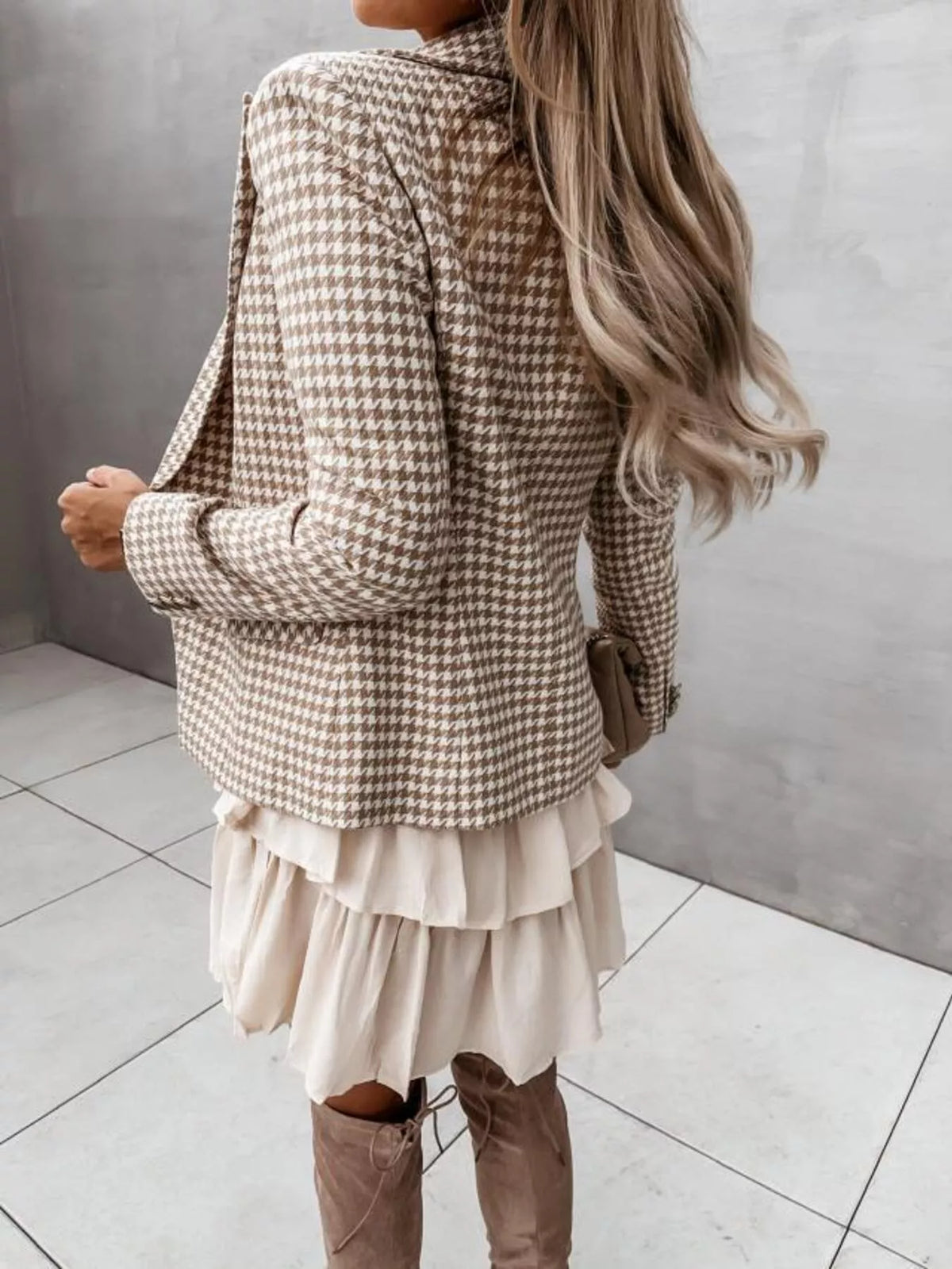 Houndstooth Double-Breasted Blazer - Lilixa.store
