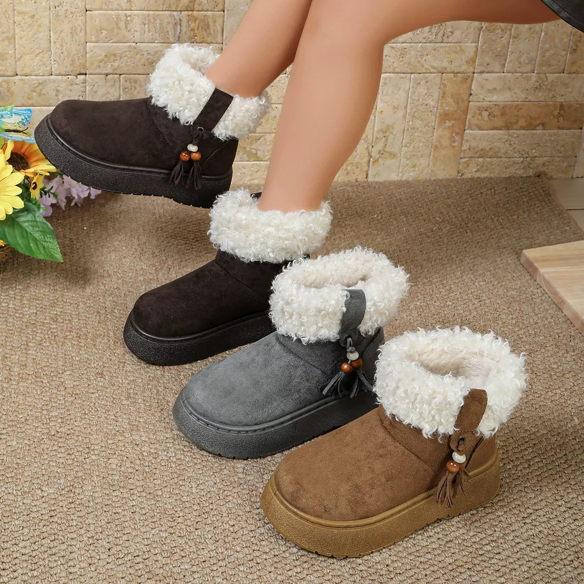 Round Toe Faux Fur Lined Boots - Lilixa.store
