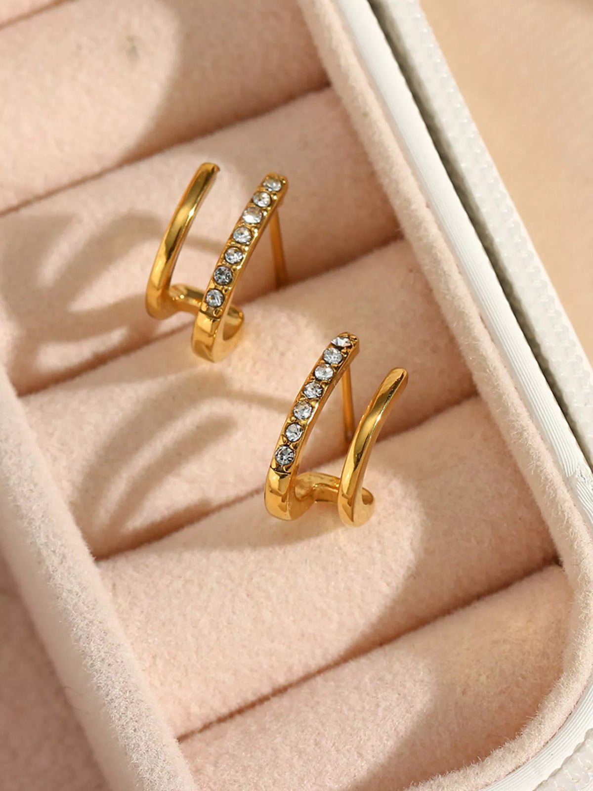 Double-Layer Hoop Earrings in Gold, view 2