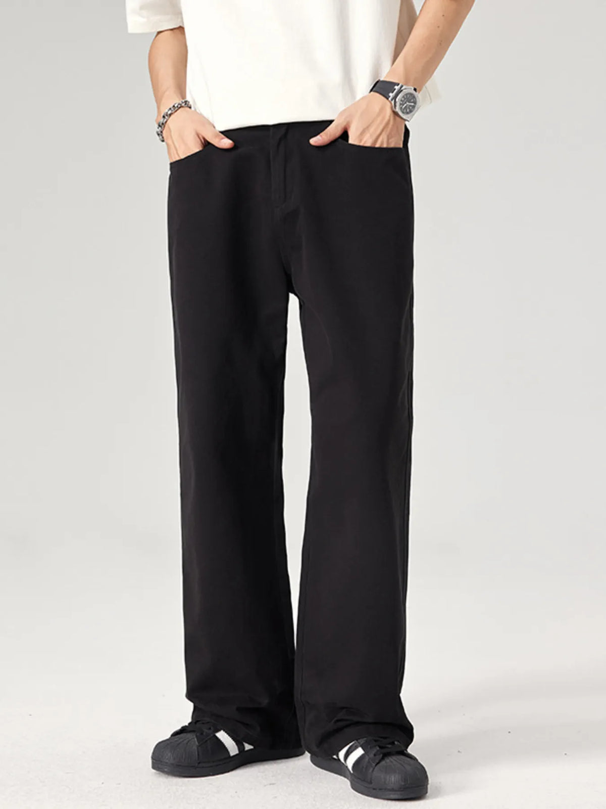 Men's Plus Size Wide Leg Pants in Black