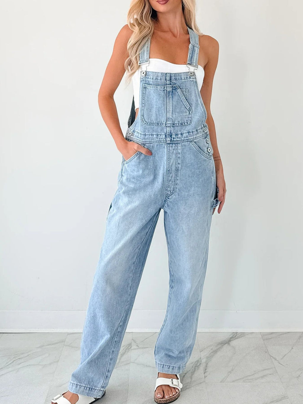 Wide Strap Relaxed Fit Denim Overalls - Lilixa.store