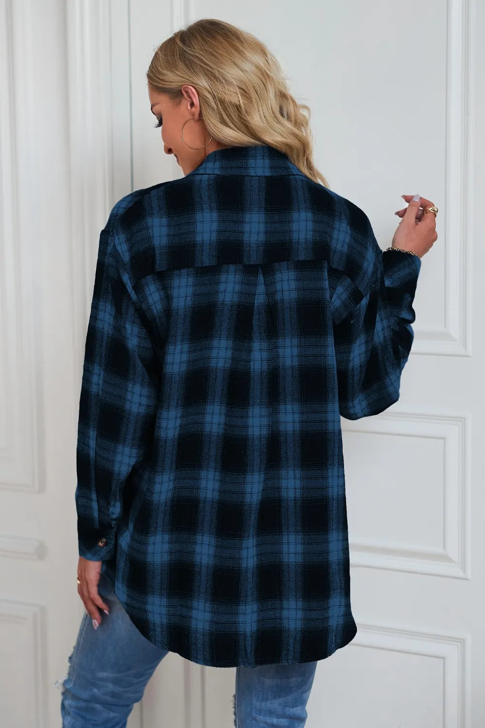 Plaid Button Up Dropped Shoulder Outerwear - Lilixa.store