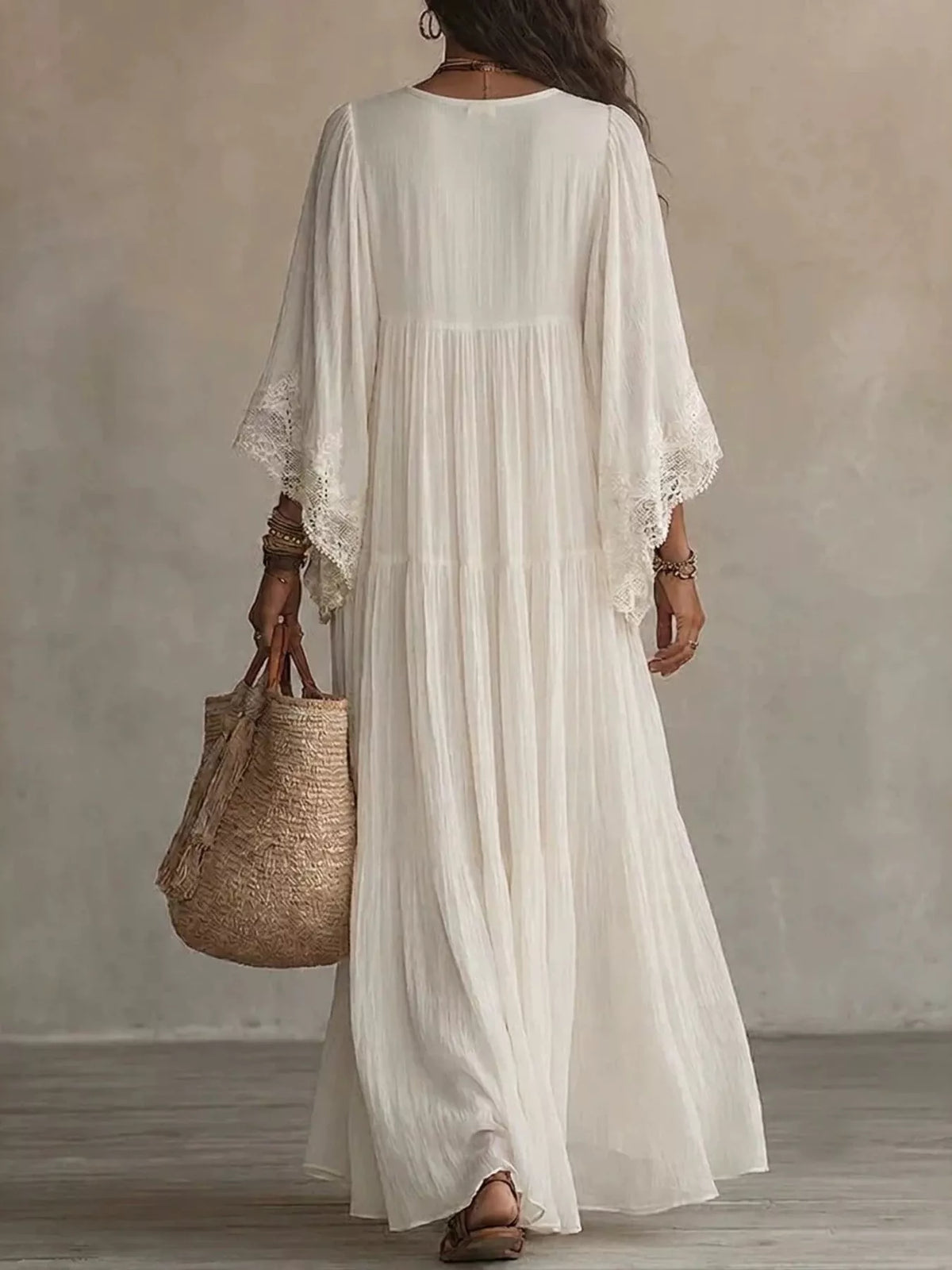 Lace Trim V-Neck Maxi Dress - Lilixa.store