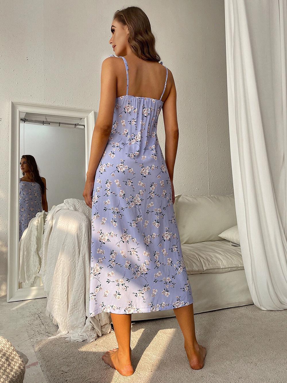 Printed Tie Shoulder Midi Night Dress - Lilixa.store