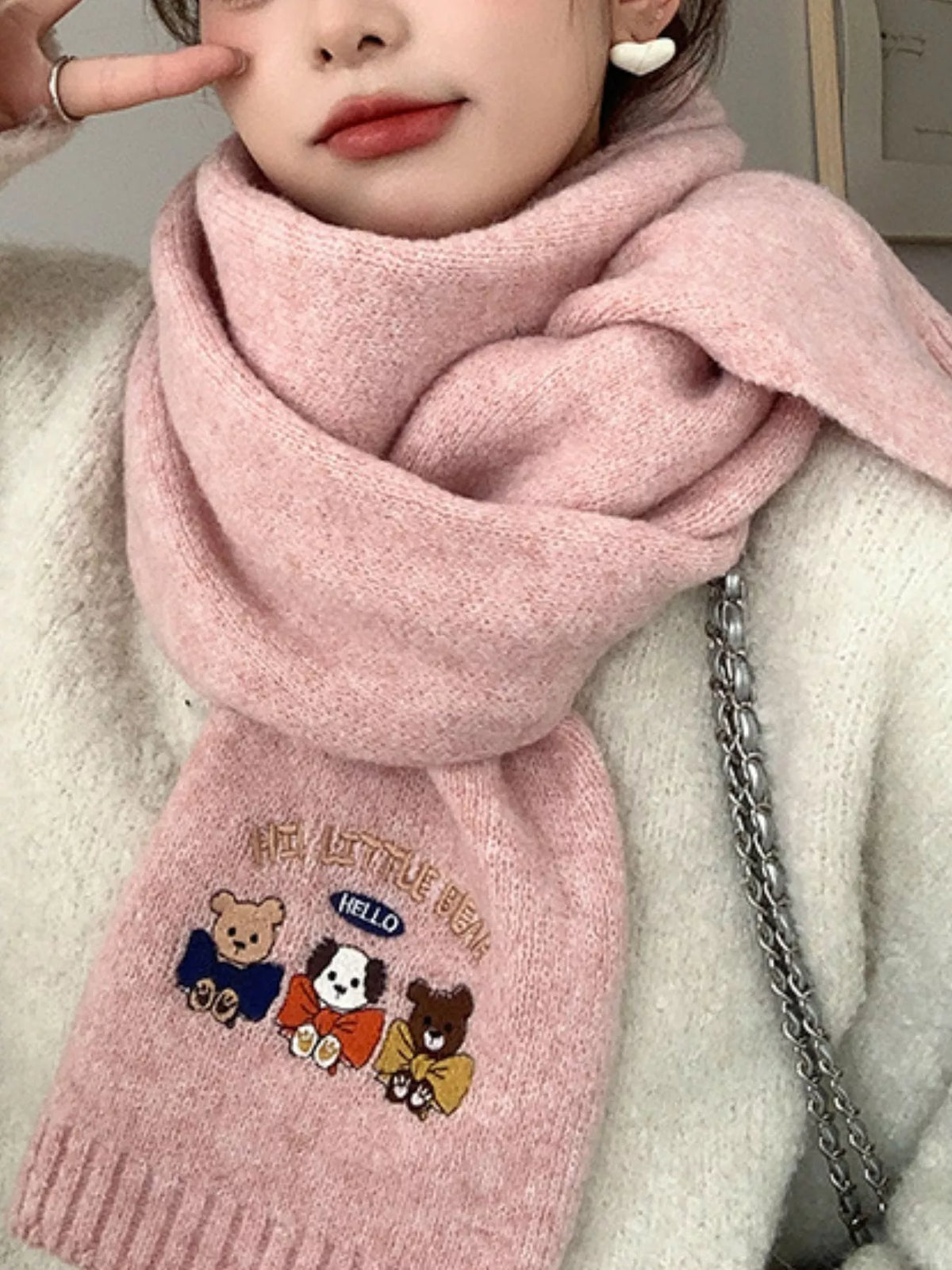 Embroidered Cartoon Warm Scarf - Lilixa.store