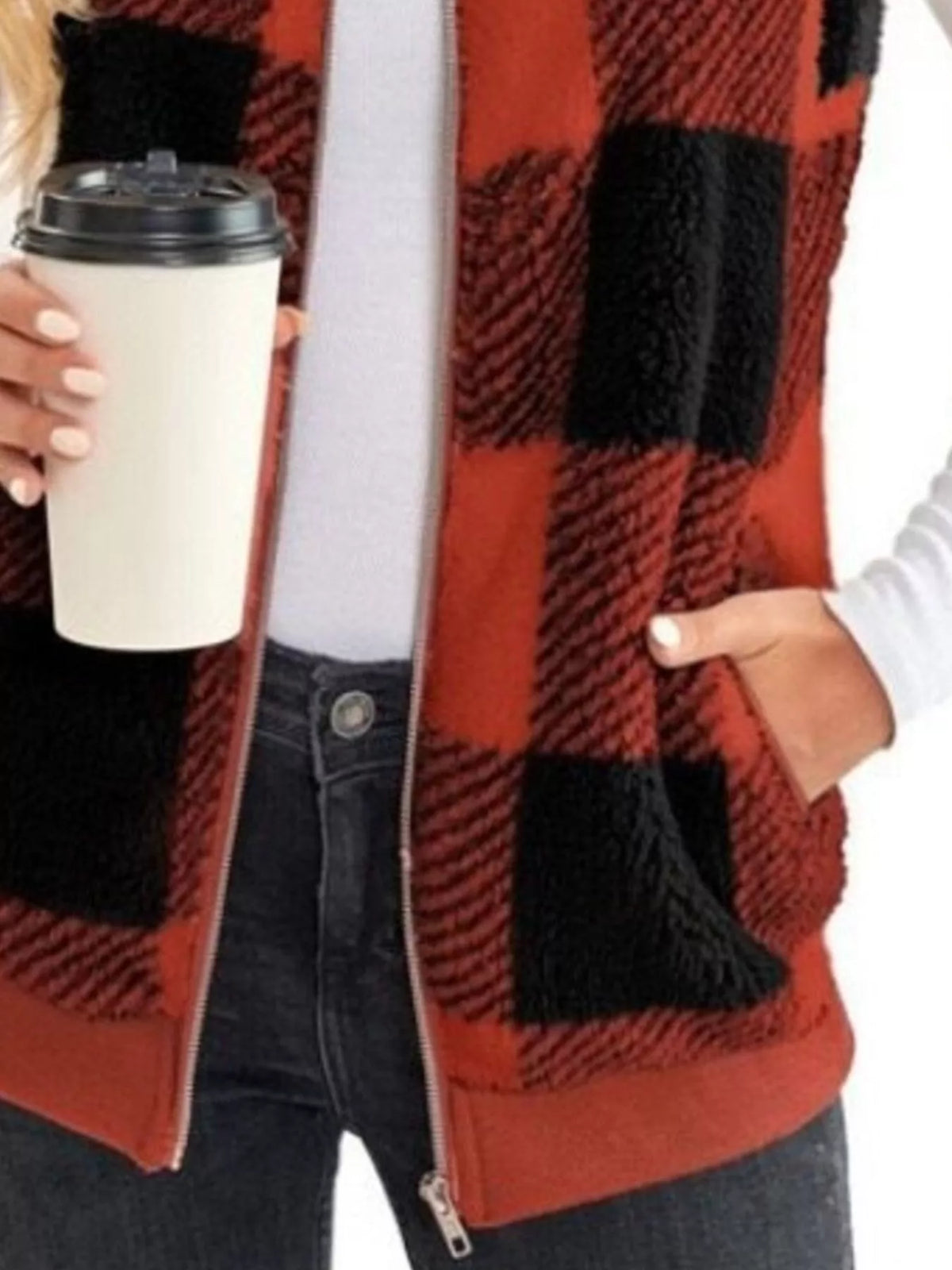 Full Size Color Block Zip Up Vest Coat Plus Size - Lilixa.store