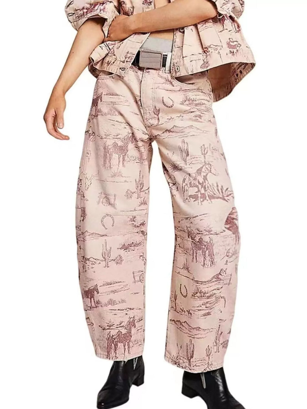 Printed Wide-Leg Jeans - Lilixa.store