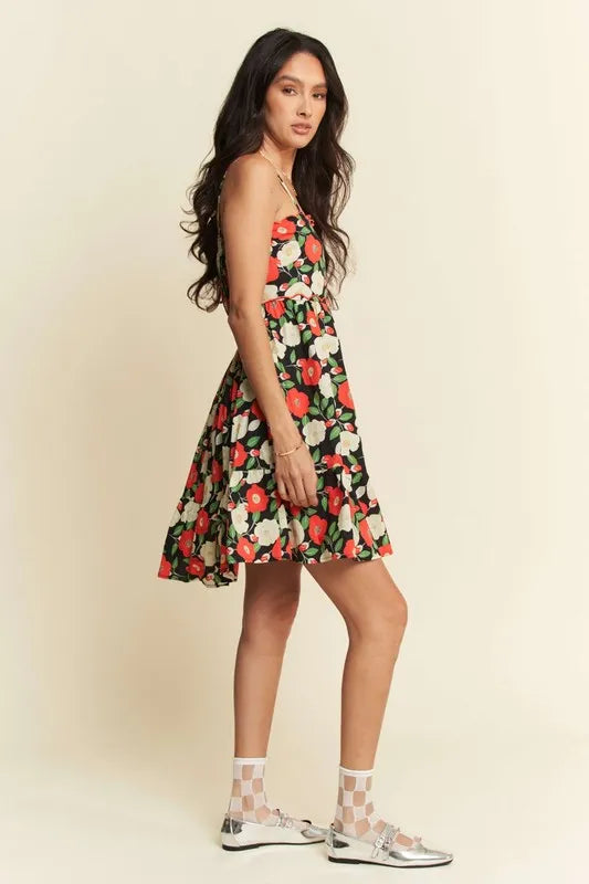 Davi & Dani Floral Scalloped Cutout Back Mini Dress - Lilixa.store