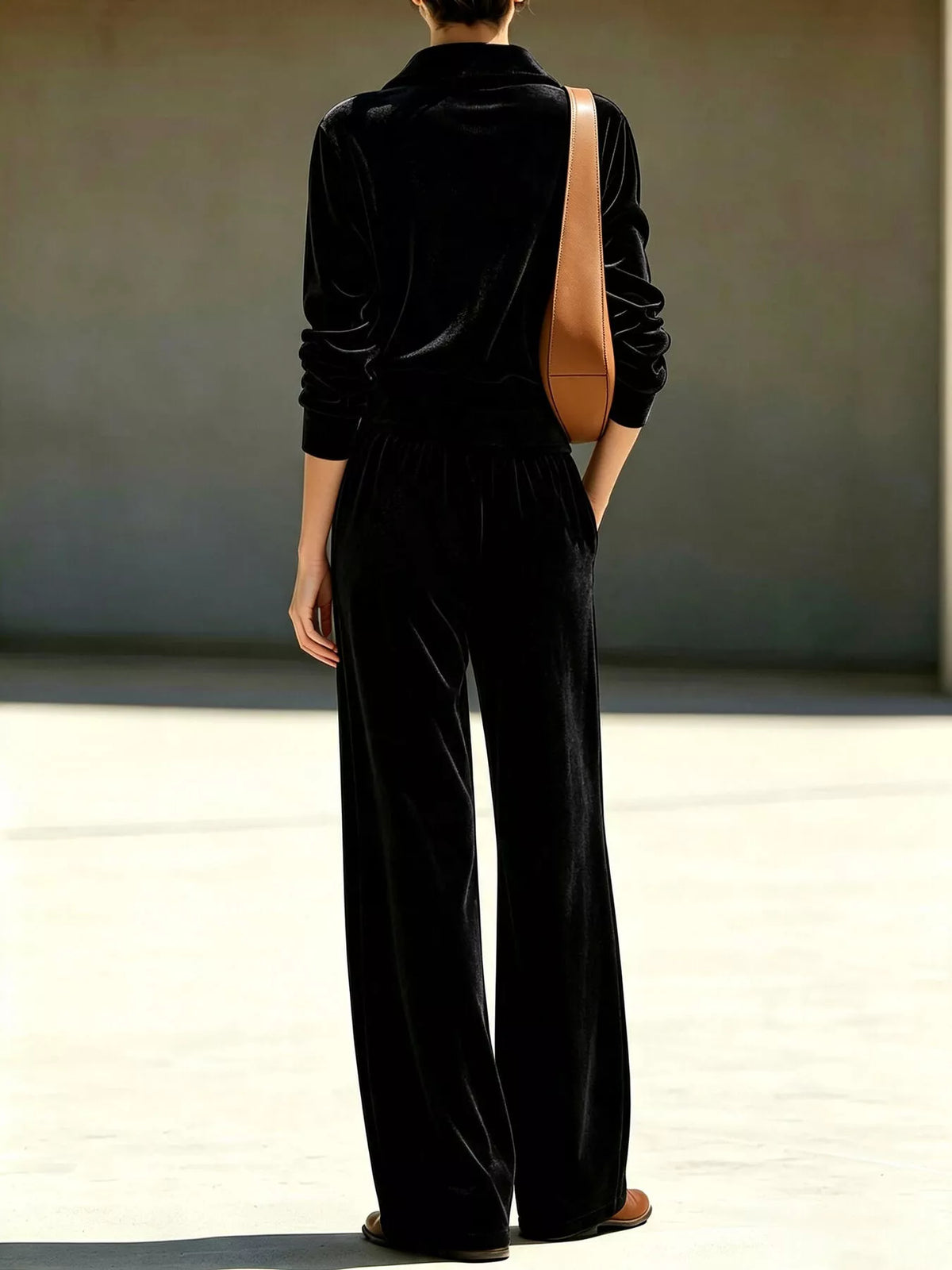 Full Size Quarter-Zip Top and Wide-Leg Pants Set Plus Size, view 6