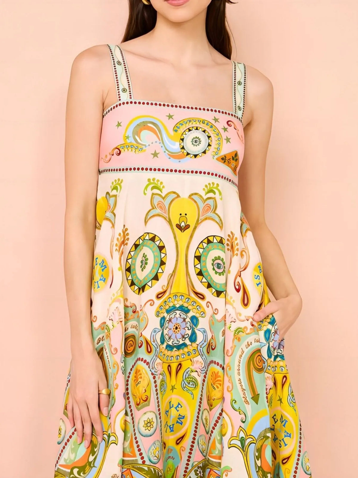 Paisley Print Square Neck Summer Dress - Lilixa.store