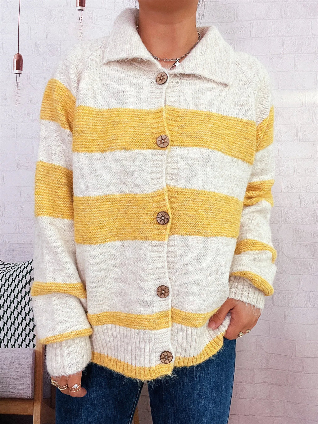 Striped Button-Up Cozy Cardigan - Lilixa.store