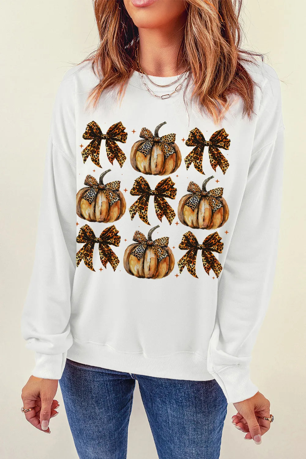 Pumpkin & Bow Graphic Long Sleeve Sweatshirt - Lilixa.store