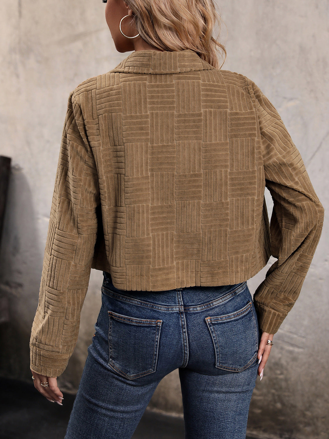 Perfee Collared Neck Button Front Jacket in Caramel, view 2