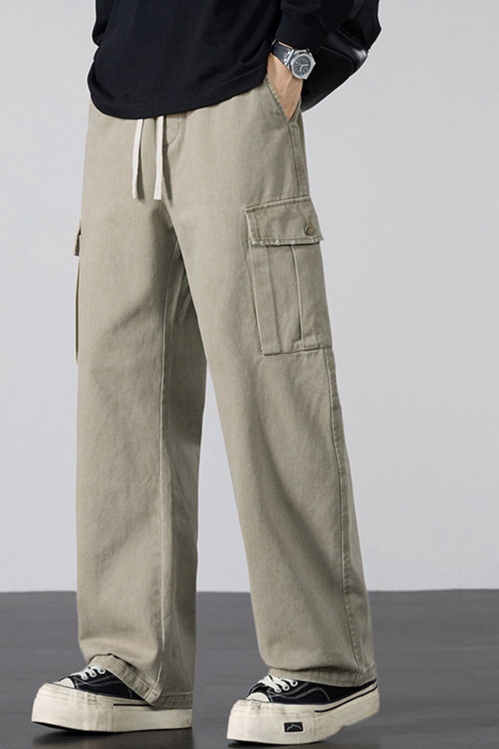 Men's Plus Size Drawstring Loose Fit Cargo Pants, view 5