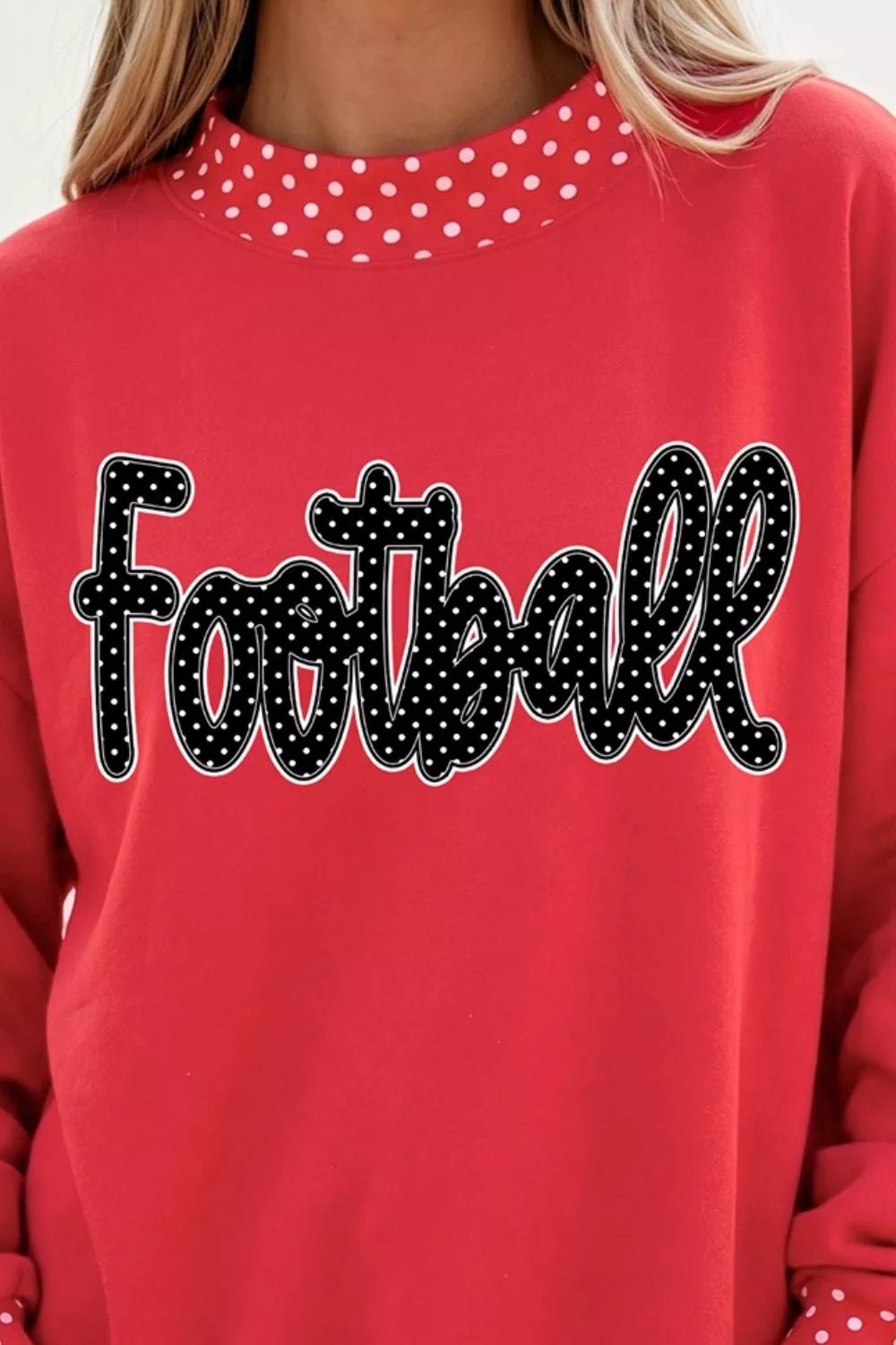 Polka Dot Trim Football Graphic Sweatshirt - Lilixa.store