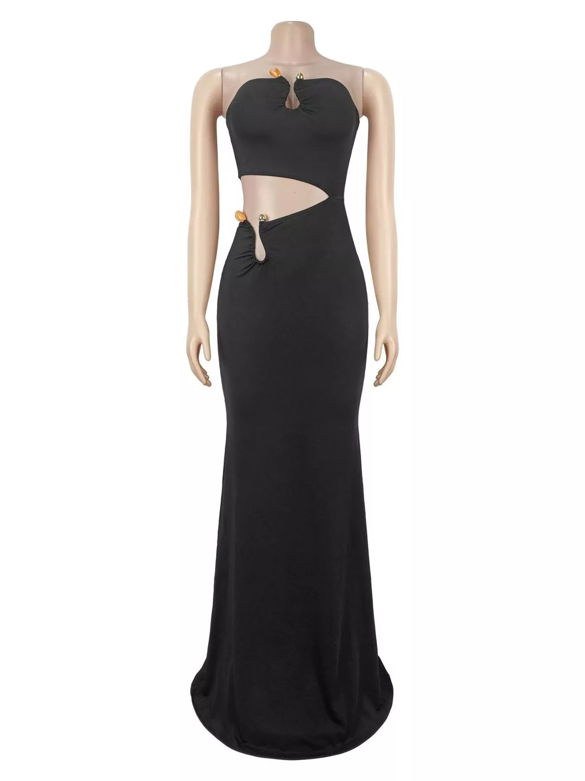 Strapless Cut-out Maxi Dress with Ruched Detail - Lilixa.store
