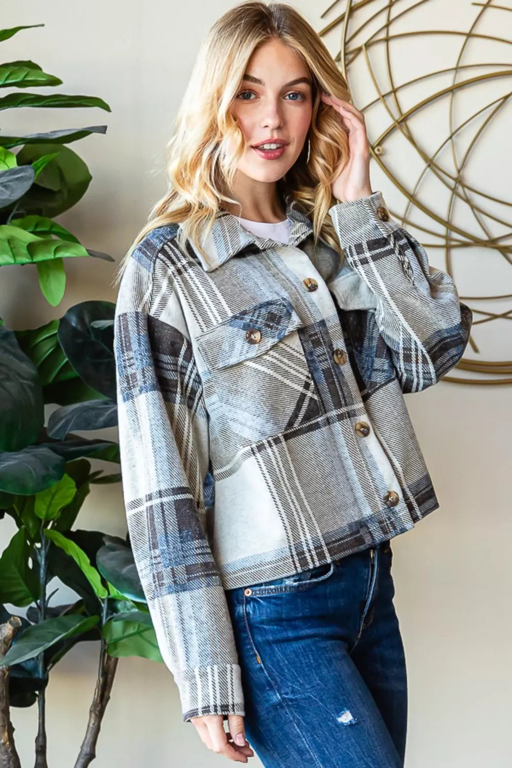 Reborn J Plaid Button Up Long Sleeve Shacket - Lilixa.store