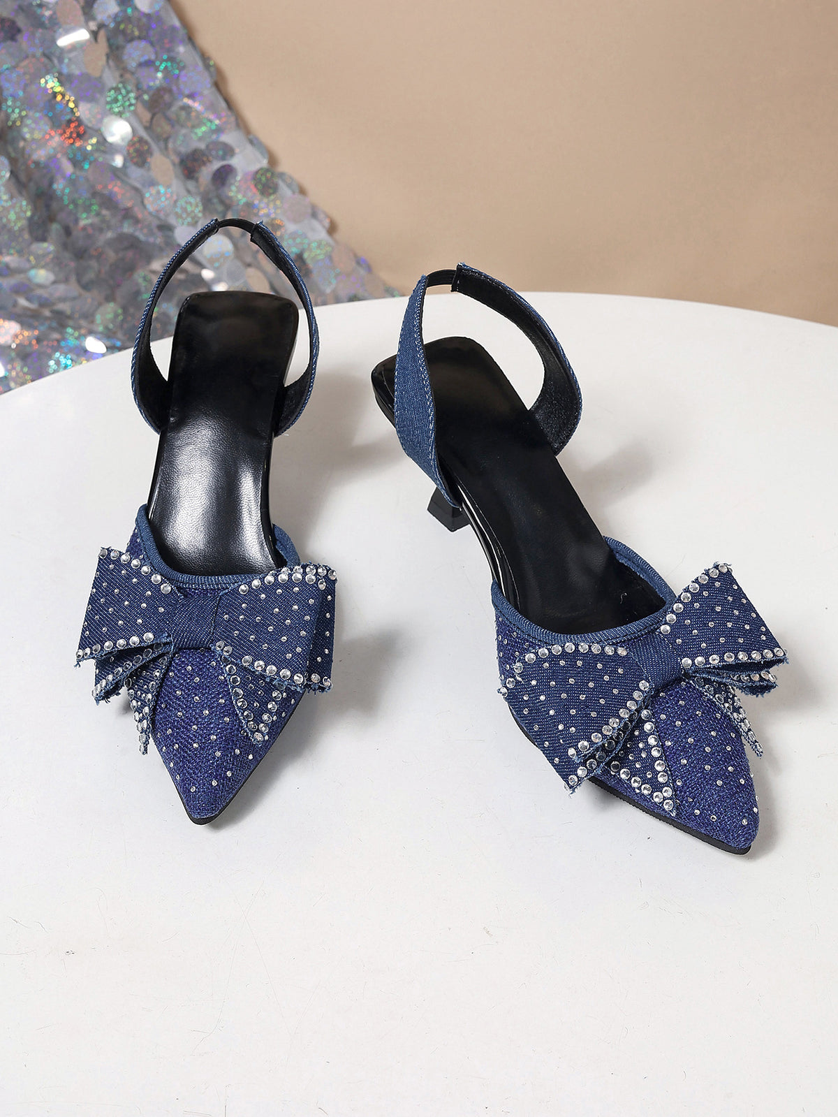 Rhinestone Bowknot Slingback Pumps - Lilixa.store