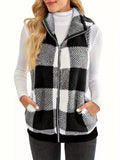 Plus Size Cozy Plaid Fleece Vest Coat - Lilixa.store