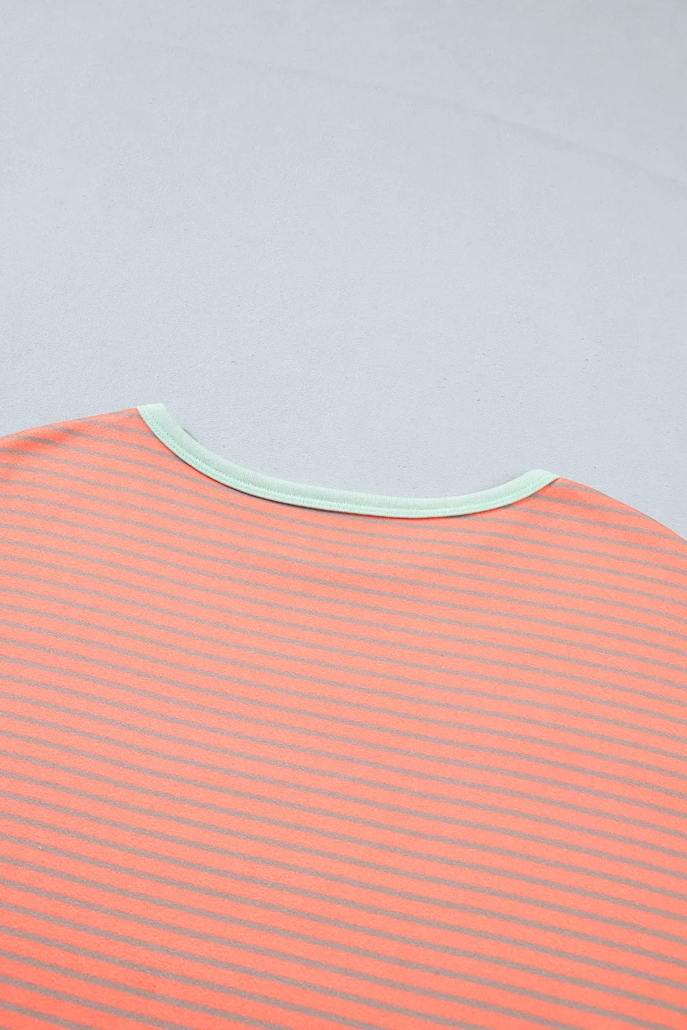 Stripe Colorblock Detail Raw Seam Long Sleeve Tunic Top in Burnt Coral, view 10