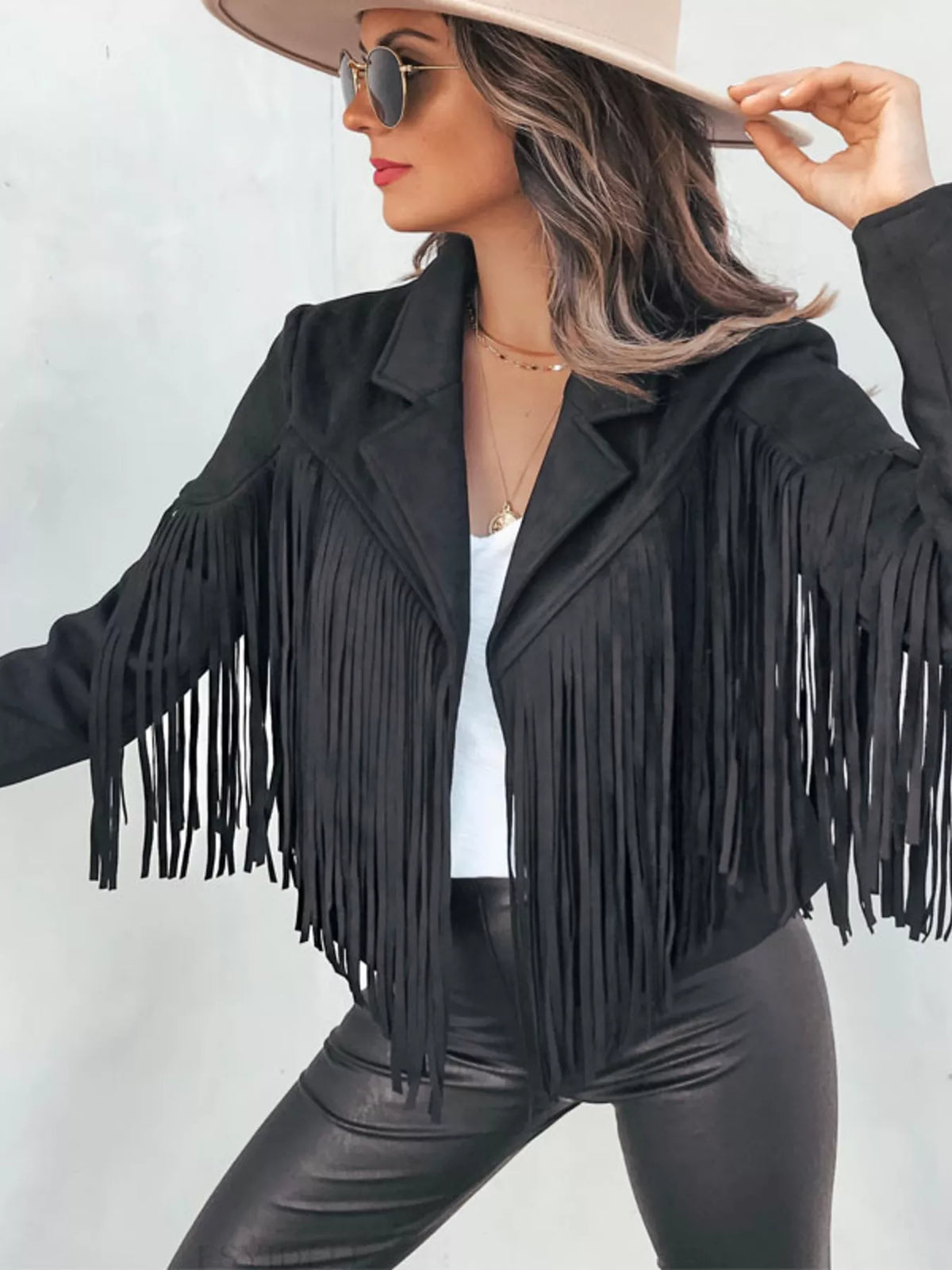 Fringe Open Front Cropped Jacket, view 5