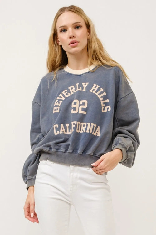 And The Why BEVERLY HILLS 92 CALIFORNIA Contrast Crop Sweatshirt - Lilixa.store